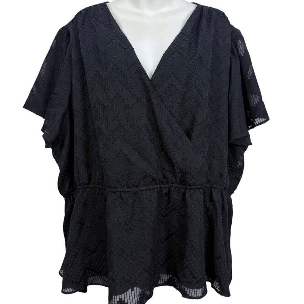 Lane Bryant Womens Black Short Sleeve Peplum Textured V-Neck Shirt Top NWT 26/28